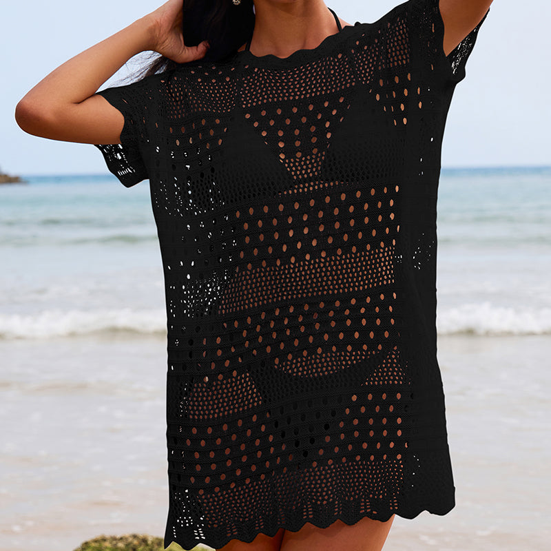 Collier en dentelle texturée ajourée sexy, pull ample, blouse mi-longue de plage de vacances pour la protection solaire, crochet