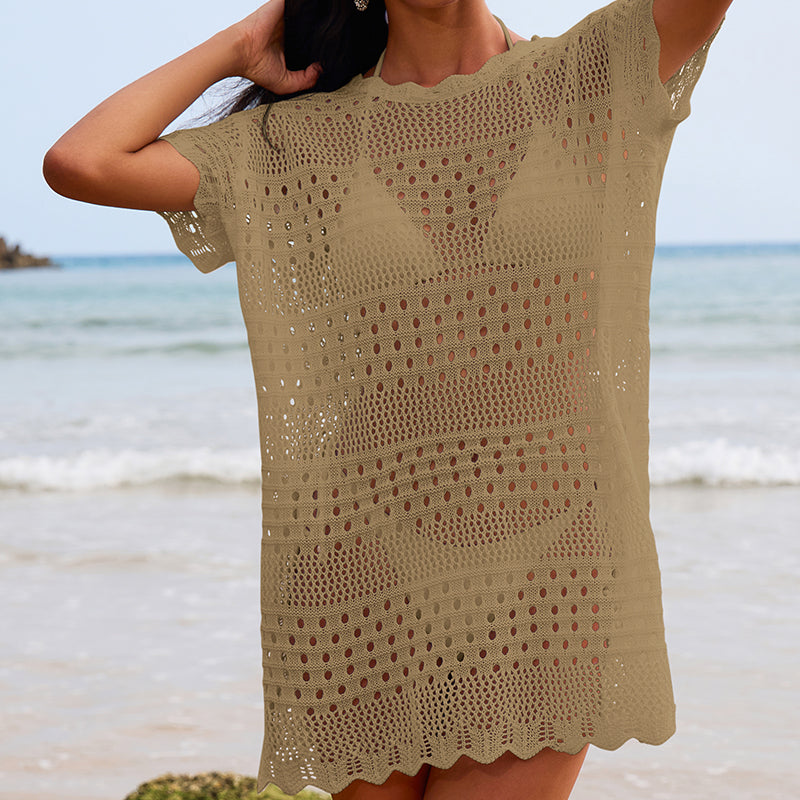 Collier en dentelle texturée ajourée sexy, pull ample, blouse mi-longue de plage de vacances pour la protection solaire, crochet