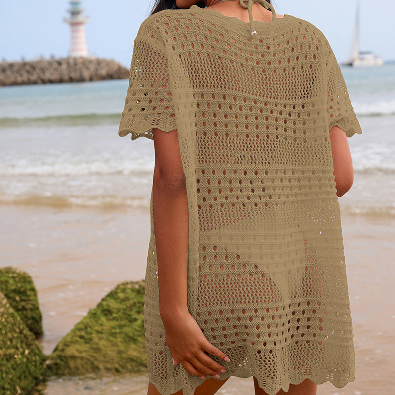 Collier en dentelle texturée ajourée sexy, pull ample, blouse mi-longue de plage de vacances pour la protection solaire, crochet