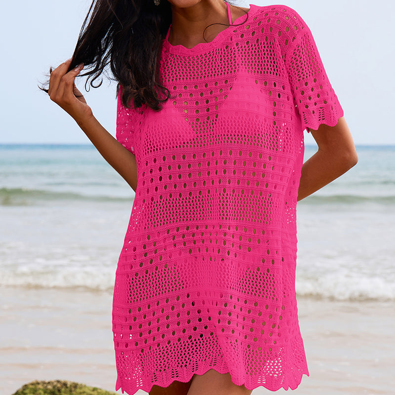 Collier en dentelle texturée ajourée sexy, pull ample, blouse mi-longue de plage de vacances pour la protection solaire, crochet