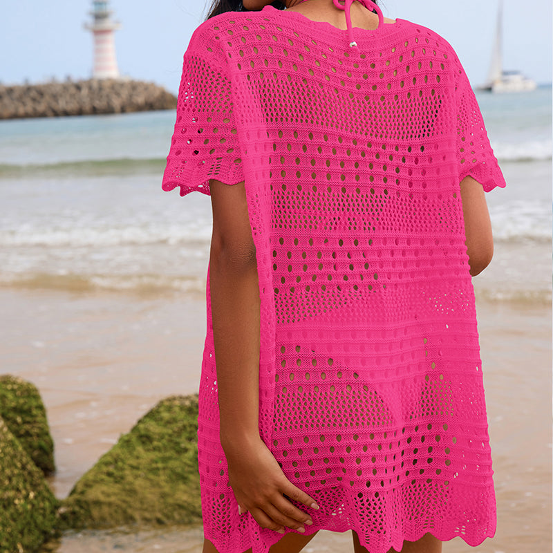Collier en dentelle texturée ajourée sexy, pull ample, blouse mi-longue de plage de vacances pour la protection solaire, crochet