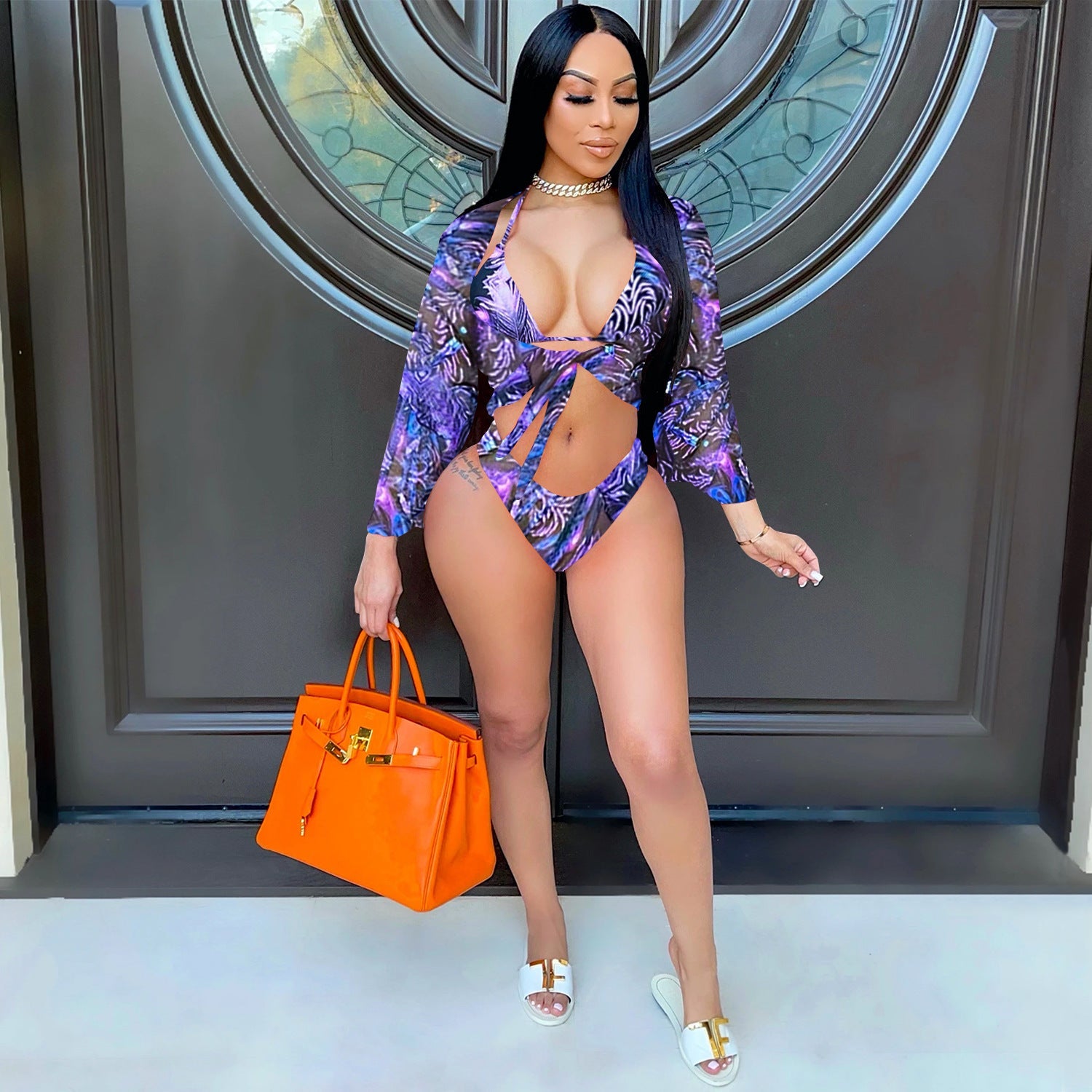 Sexy Bikini Mesh Leopard Print Dreipunkt-Träger-Set