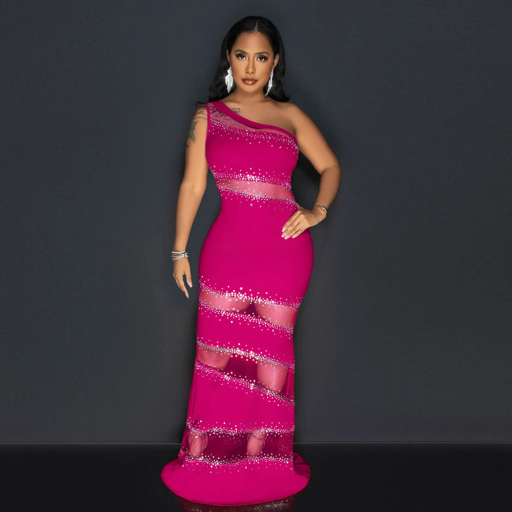 Robe sans manches Hommage Couture Maille Perçage Robe Couleur Unie Robe Femme Sexy