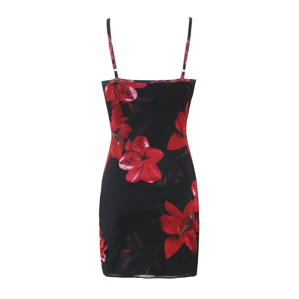 Robe Courte Sexy d'Été Ajustée à Taille Haute et Bretelles en Dentelle à Imprimé Floral pour Femme
