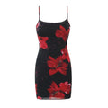 Robe Courte Sexy d'Été Ajustée à Taille Haute et Bretelles en Dentelle à Imprimé Floral pour Femme