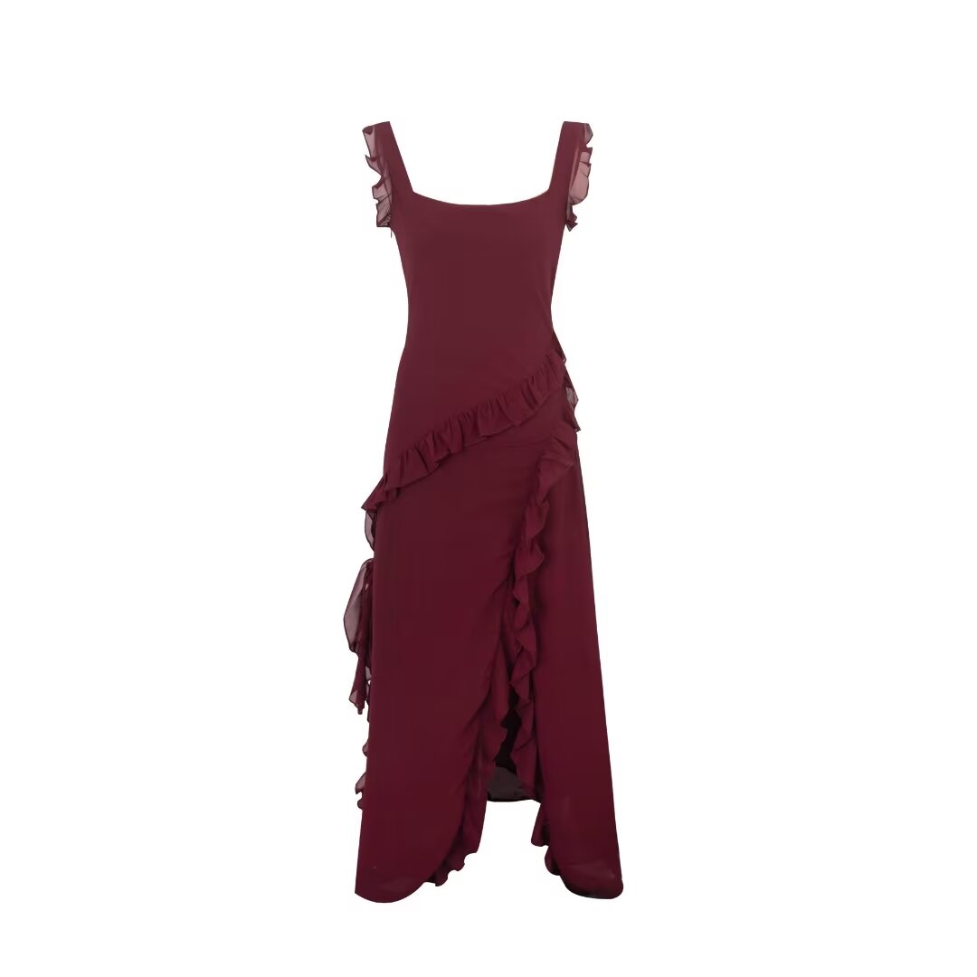 Damenbekleidung Sommer Herbst Sexy Holzohr-Patchwork-Kleid mit Schlitz