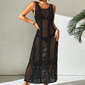Urlaubskleid Sexy U-Ausschnitt Einfarbig Hohl Out Cutout Camisole Maxikleid Strand Sonnenschutz Kleid Häkelnadel