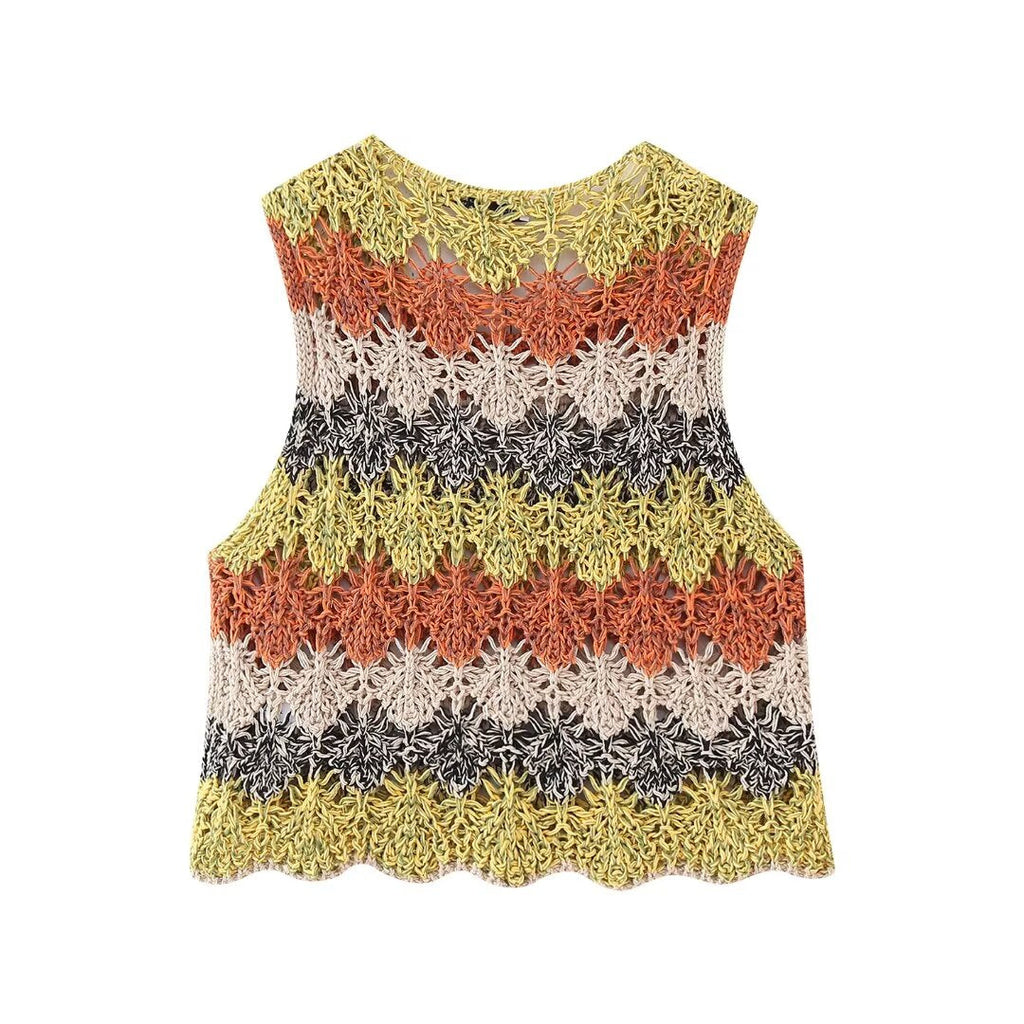 Sommer Damenbekleidung Street Casual Aushöhlen Cutout Rund Ärmelloses Strickoberteil