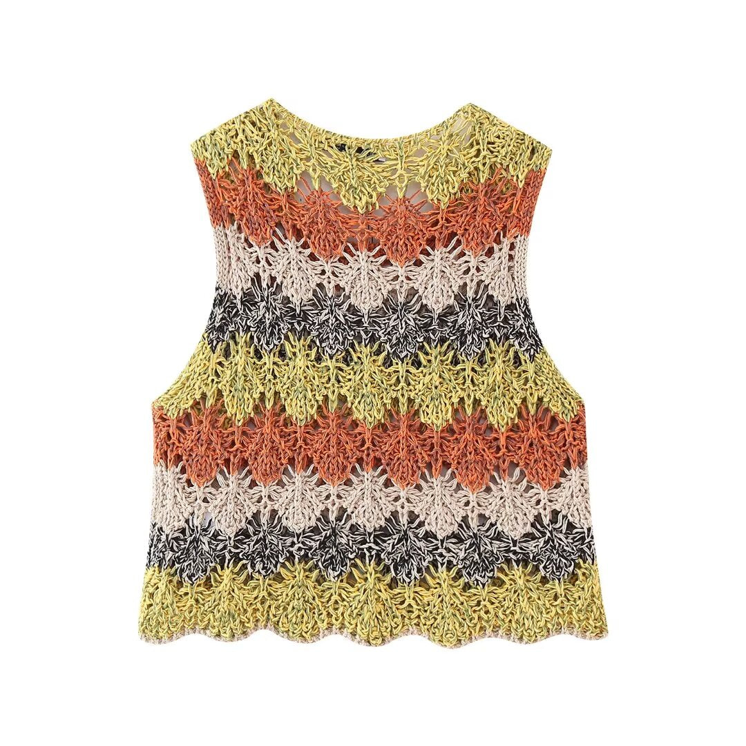Sommer Damenbekleidung Street Casual Aushöhlen Cutout Rund Ärmelloses Strickoberteil
