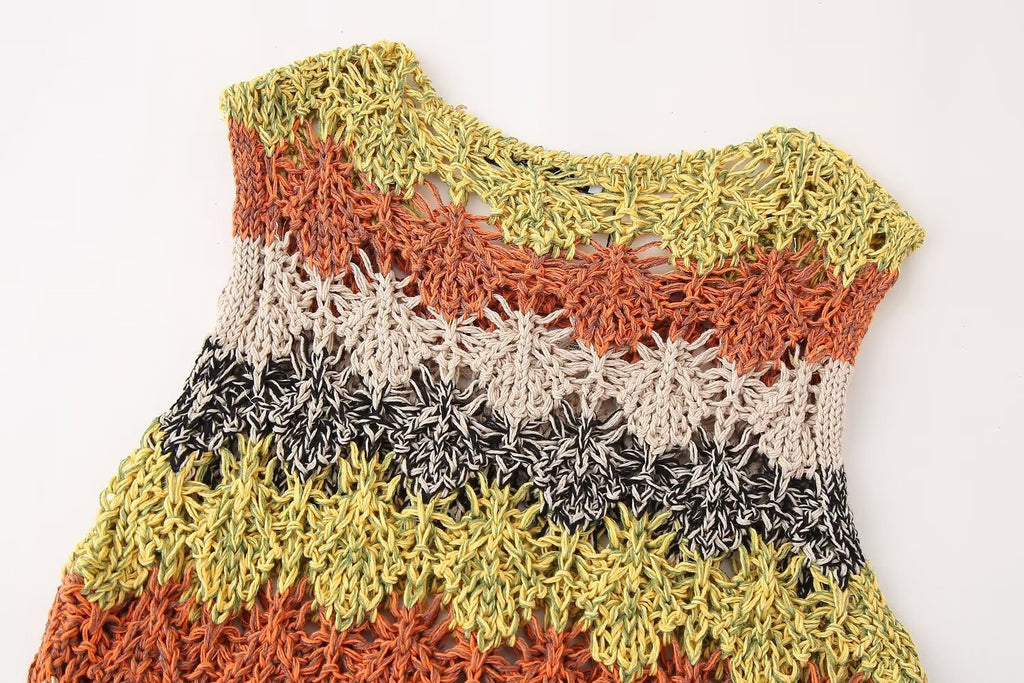 Sommer Damenbekleidung Street Casual Aushöhlen Cutout Rund Ärmelloses Strickoberteil
