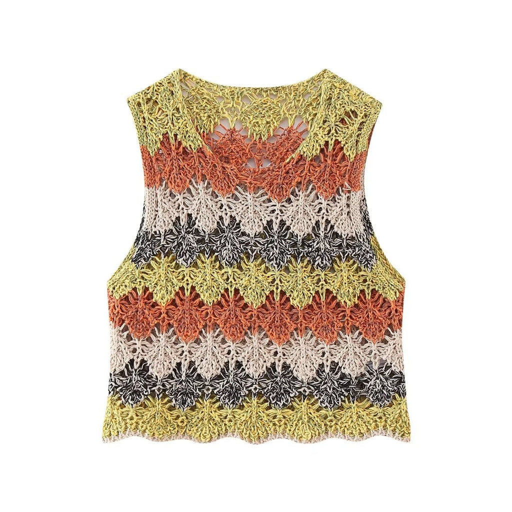 Sommer Damenbekleidung Street Casual Aushöhlen Cutout Rund Ärmelloses Strickoberteil
