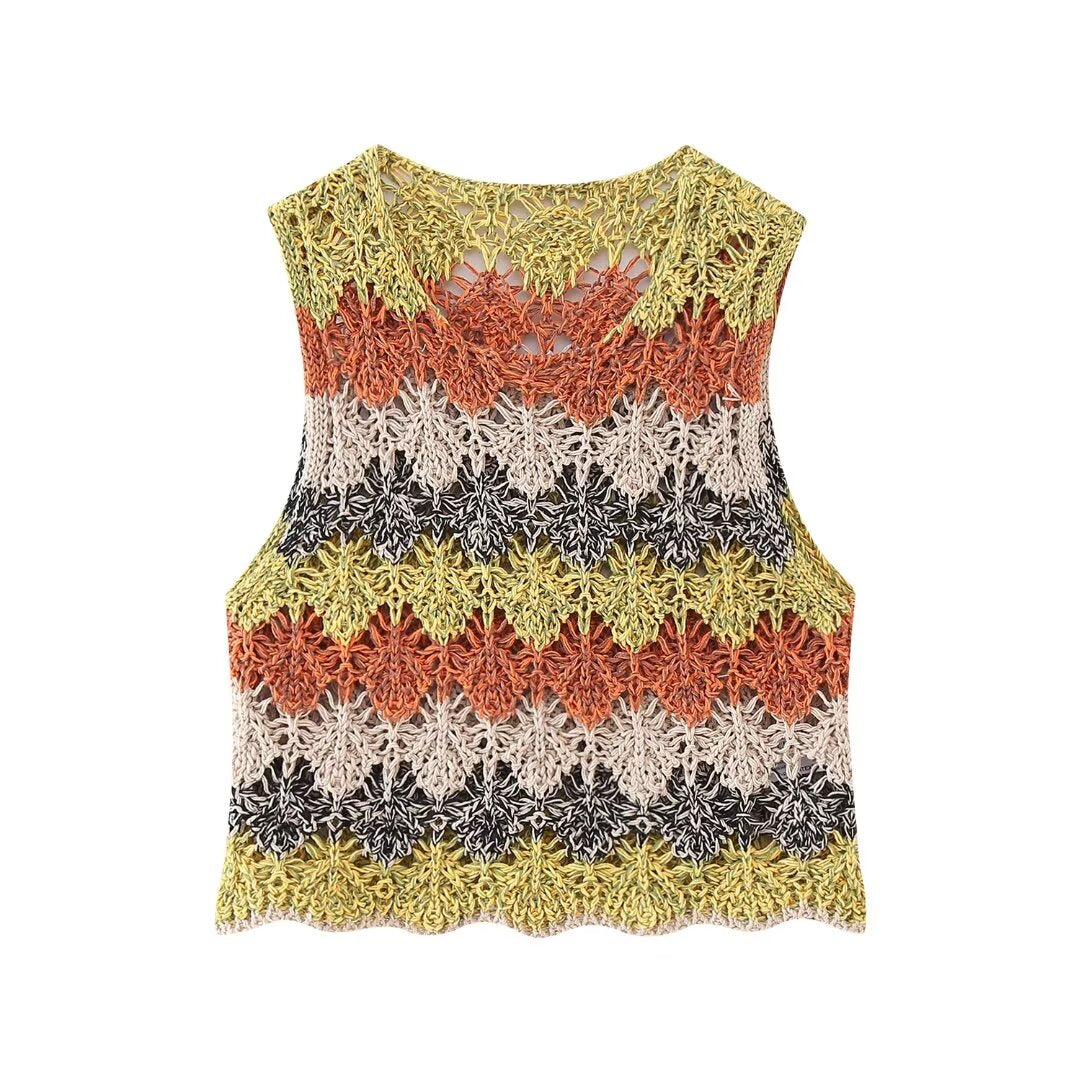 Sommer Damenbekleidung Street Casual Aushöhlen Cutout Rund Ärmelloses Strickoberteil