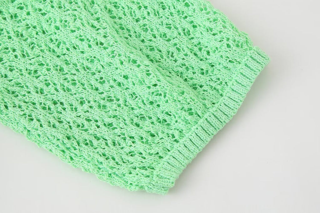 Damenbekleidung Sommer Jacquard Mesh Lockerer Polokragen Strickwaren
