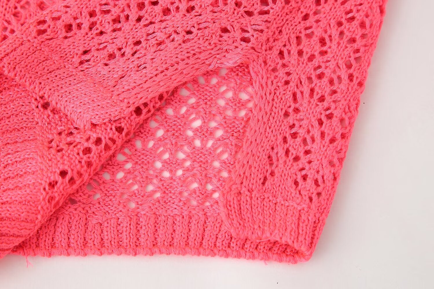 Damenbekleidung Sommer Jacquard Mesh Lockerer Polokragen Strickwaren