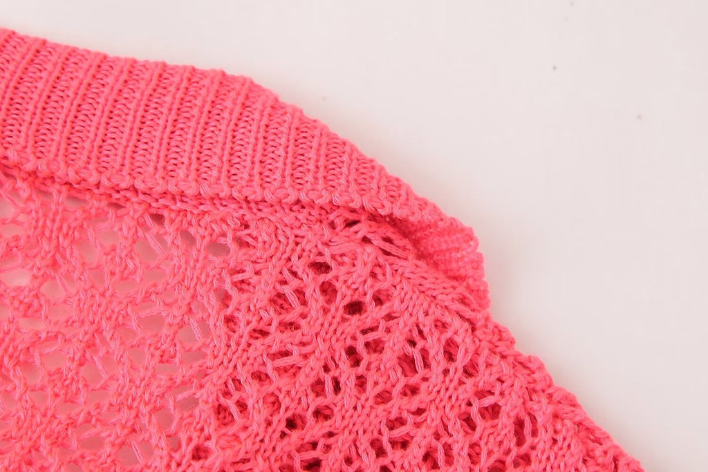 Damenbekleidung Sommer Jacquard Mesh Lockerer Polokragen Strickwaren