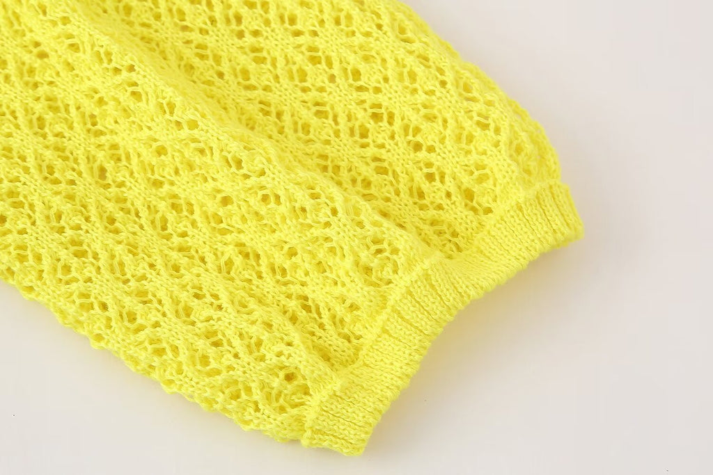 Damenbekleidung Sommer Jacquard Mesh Lockerer Polokragen Strickwaren