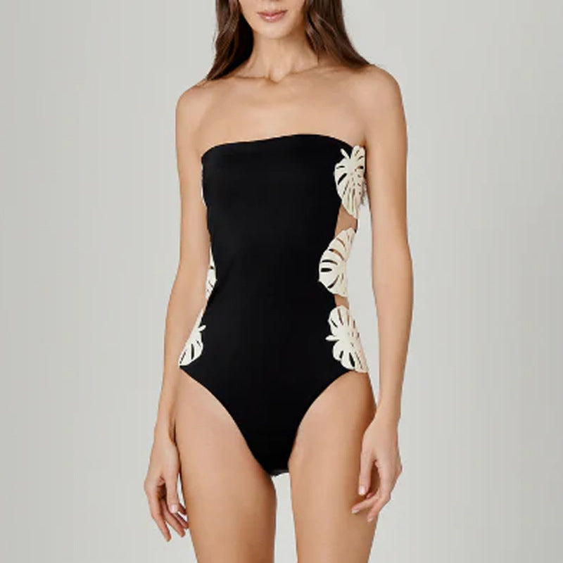 Sexy Cutout Blatt-Dekoration Einteiliger Badeanzug Damen
