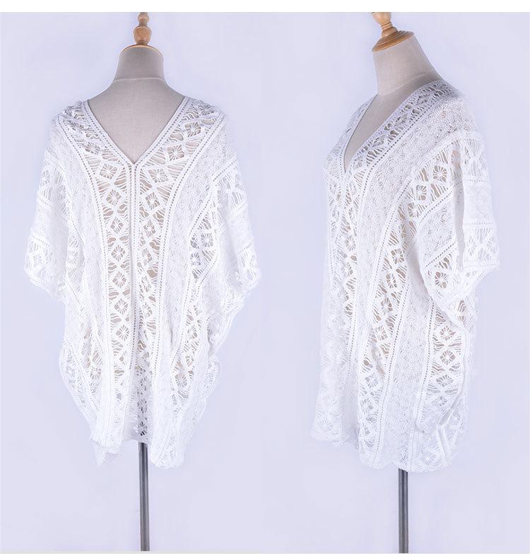 Baumwolle Hollow Out Cutout Pullover Frühling Urlaub Locker Bikini Cover Up Badeanzug Bluse Strand Sonnenschutz Kleidung Häkelnadel