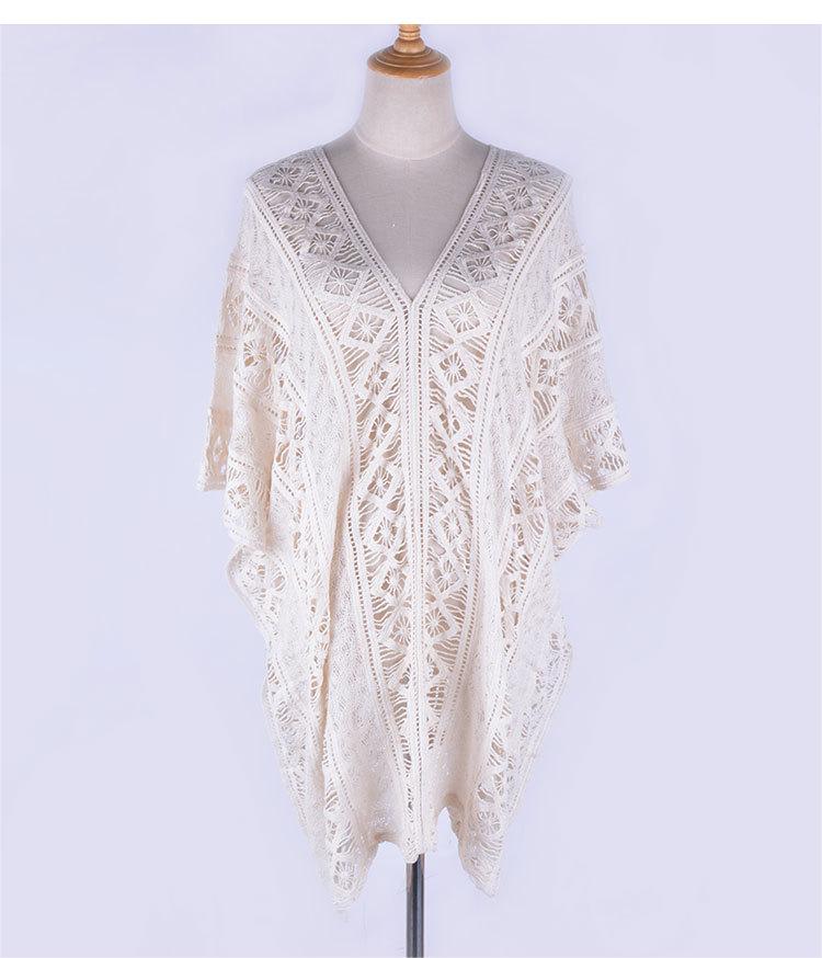 Baumwolle Hollow Out Cutout Pullover Frühling Urlaub Locker Bikini Cover Up Badeanzug Bluse Strand Sonnenschutz Kleidung Häkelnadel