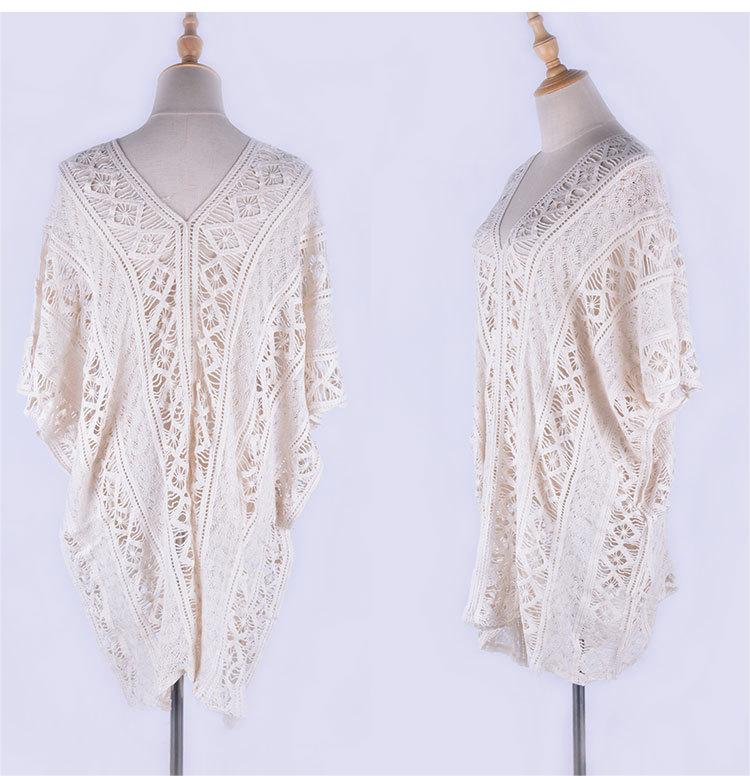 Baumwolle Hollow Out Cutout Pullover Frühling Urlaub Locker Bikini Cover Up Badeanzug Bluse Strand Sonnenschutz Kleidung Häkelnadel