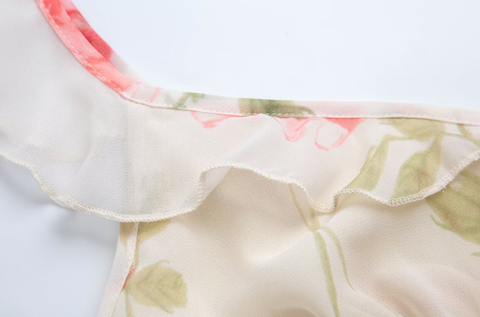 Frühling Sommer Französisch Sexy Romantisches Lotusblatt Bedrucktes V-Ausschnitt Schräg Geschnittenes Fischschwanzkleid