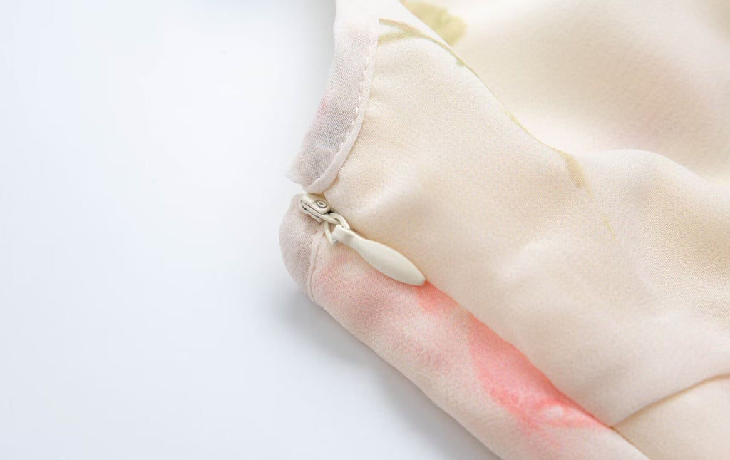 Frühling Sommer Französisch Sexy Romantisches Lotusblatt Bedrucktes V-Ausschnitt Schräg Geschnittenes Fischschwanzkleid