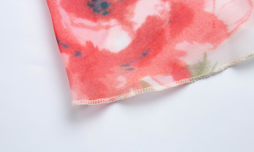 Frühling Sommer Französisch Sexy Romantisches Lotusblatt Bedrucktes V-Ausschnitt Schräg Geschnittenes Fischschwanzkleid