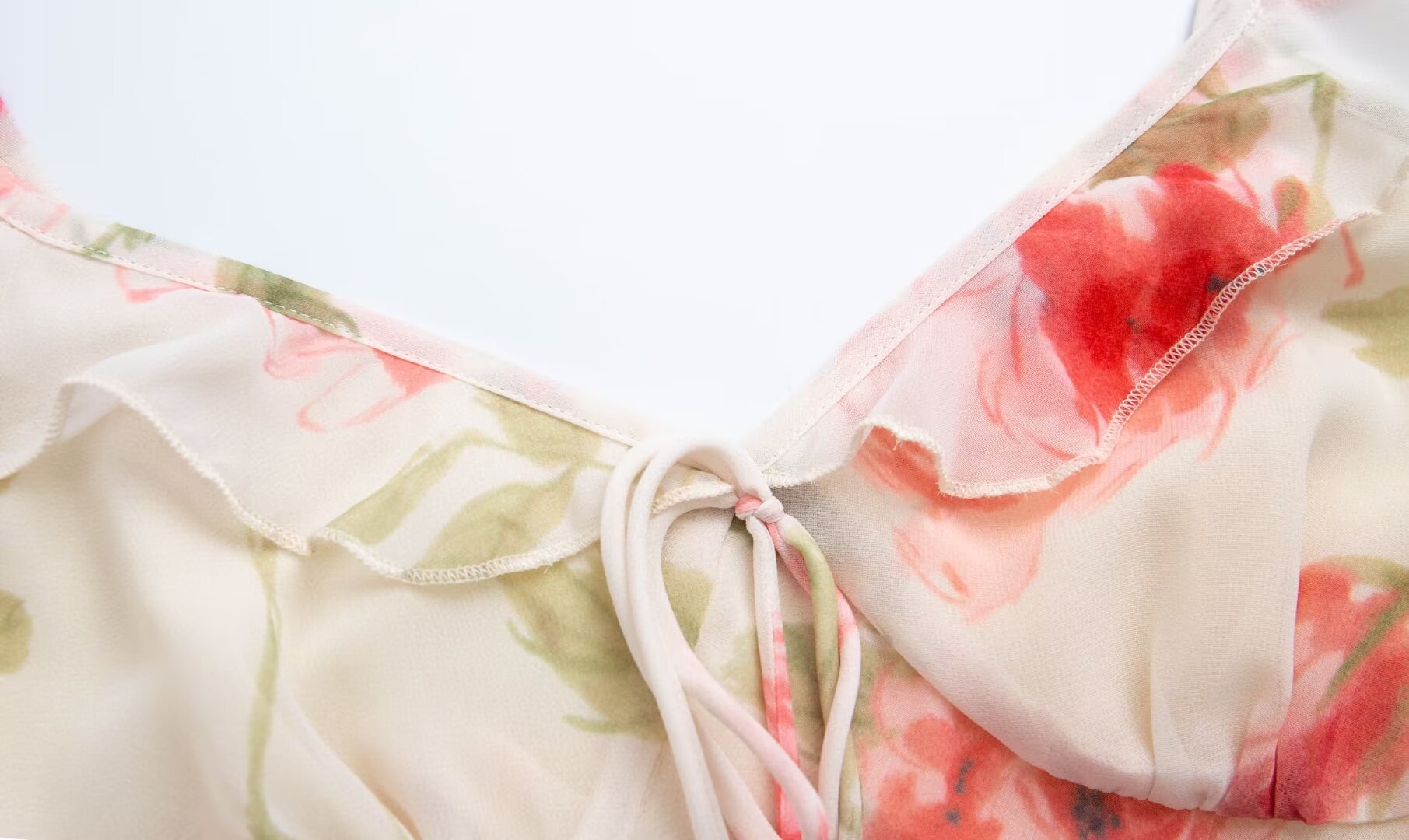 Frühling Sommer Französisch Sexy Romantisches Lotusblatt Bedrucktes V-Ausschnitt Schräg Geschnittenes Fischschwanzkleid