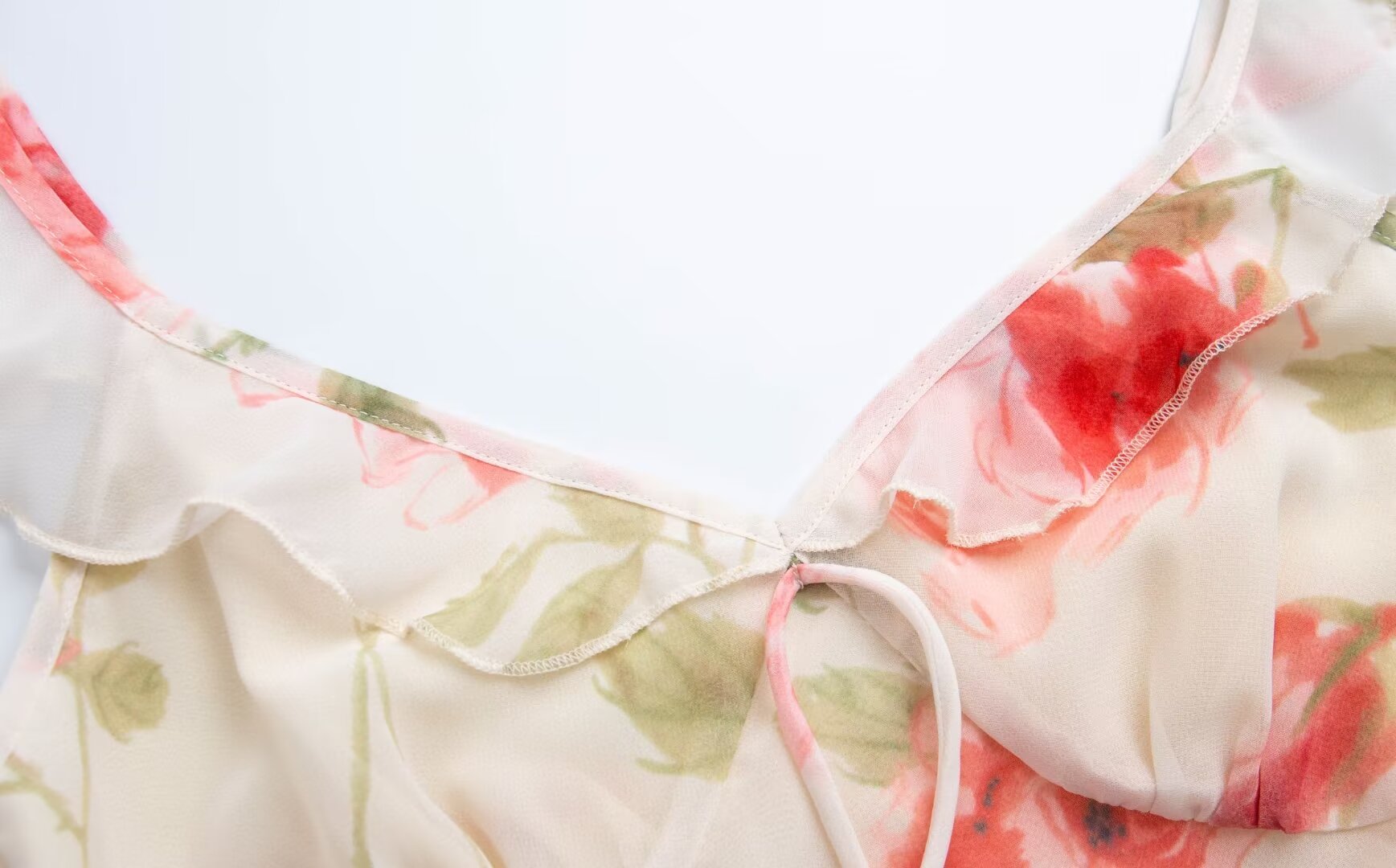 Frühling Sommer Französisch Sexy Romantisches Lotusblatt Bedrucktes V-Ausschnitt Schräg Geschnittenes Fischschwanzkleid