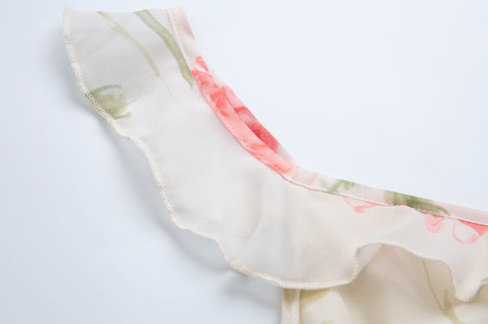 Frühling Sommer Französisch Sexy Romantisches Lotusblatt Bedrucktes V-Ausschnitt Schräg Geschnittenes Fischschwanzkleid