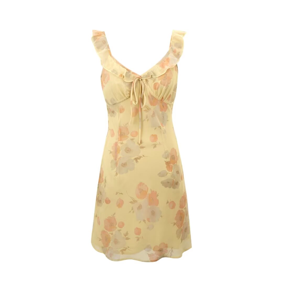 Robe d'été sexy à col en V et imprimé floral pour femme