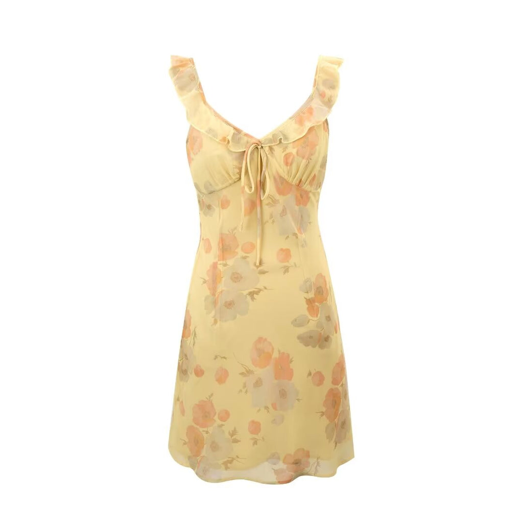 Robe d'été sexy à col en V et imprimé floral pour femme