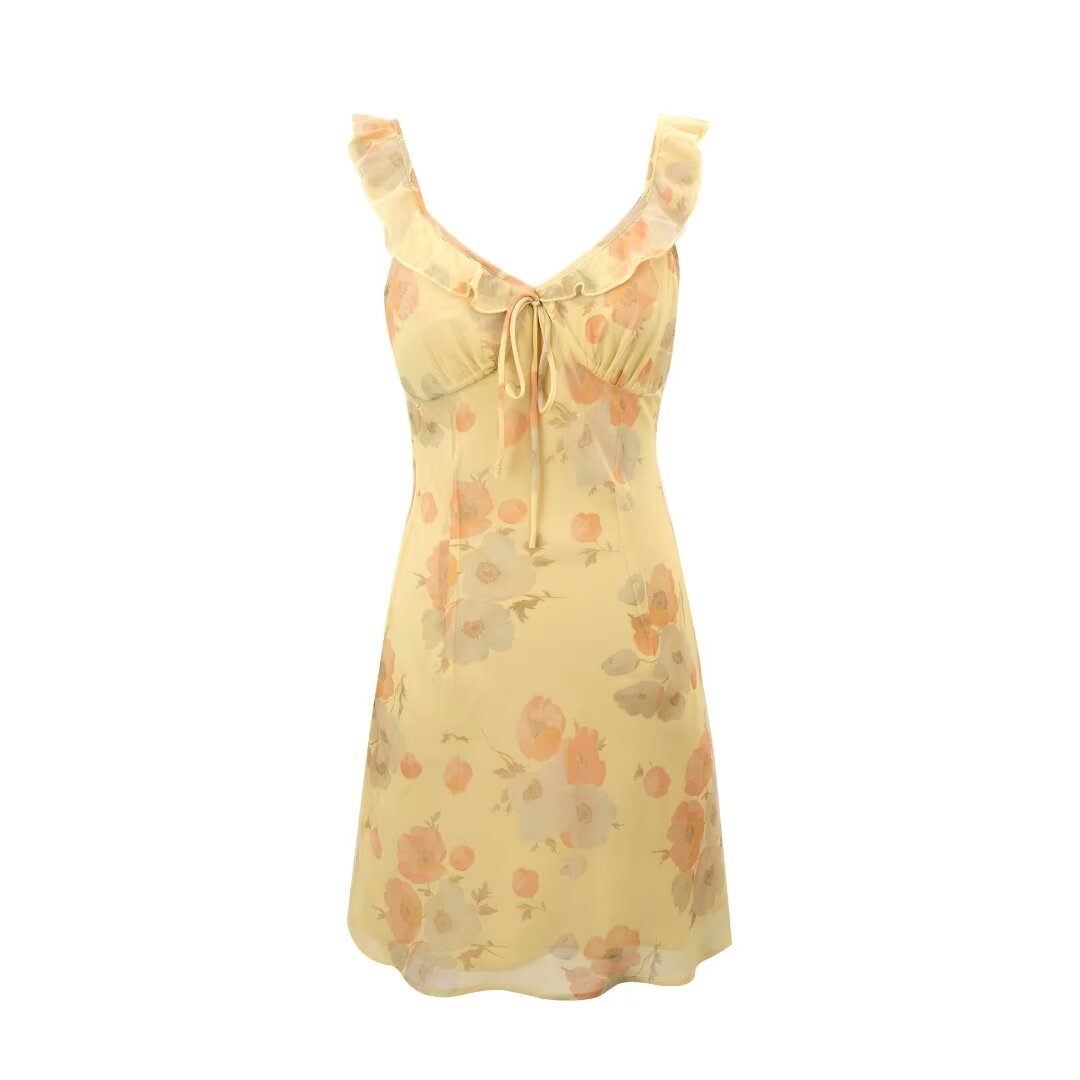 Robe d'été sexy à col en V et imprimé floral pour femme