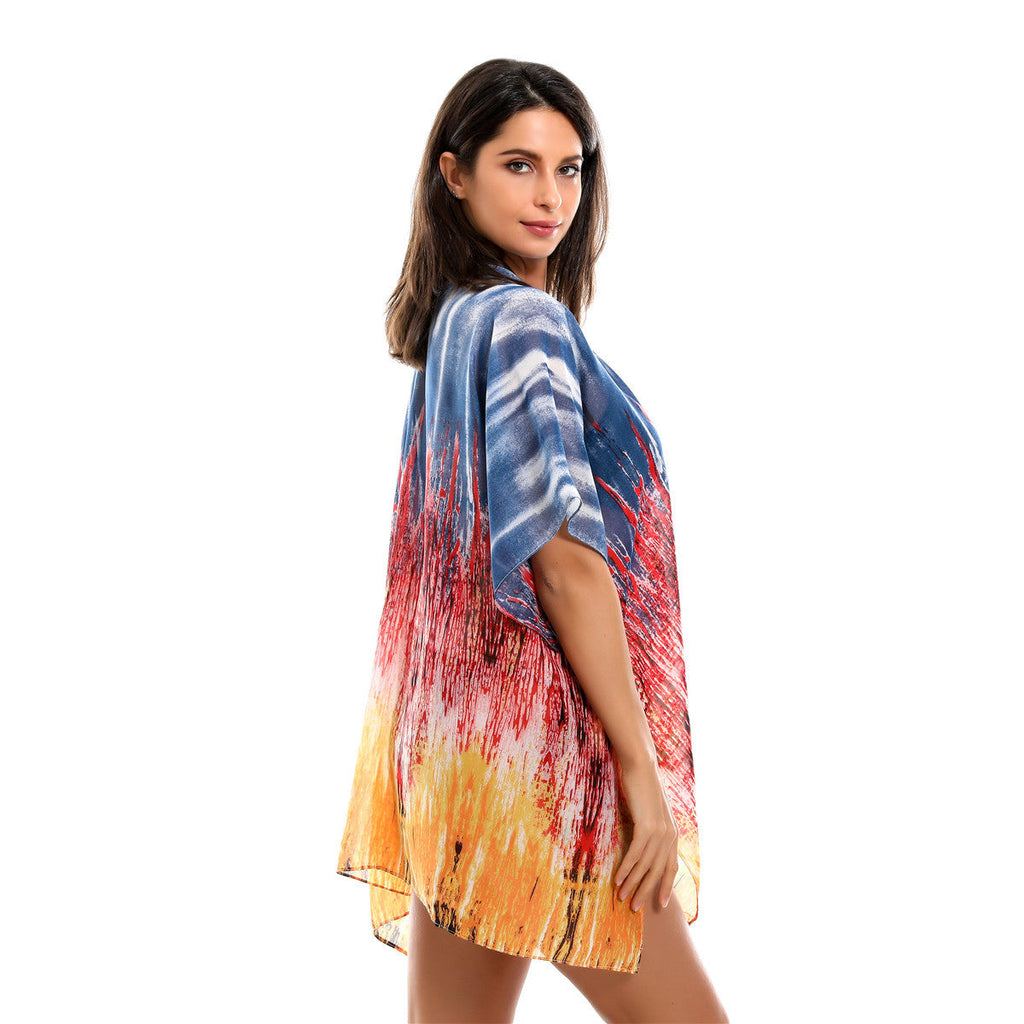 Frühling Sommer Farbverlauf Chiffon Sonnenschutz Cardigan Mantel