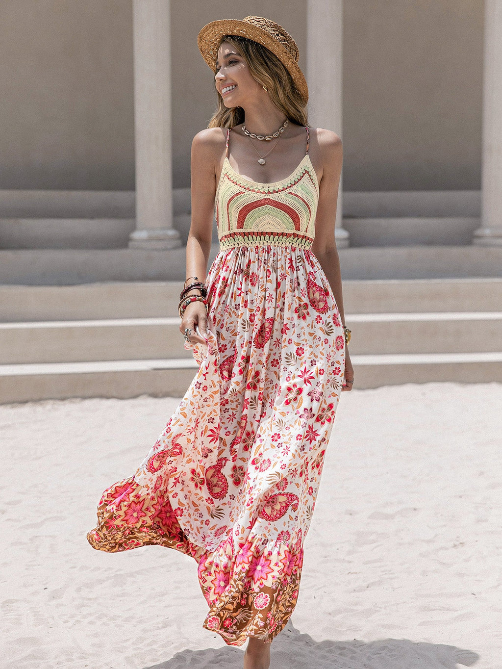Charge süßer Spaghettiträger Blumenmuster Holiday Dress Maxikleid Damen