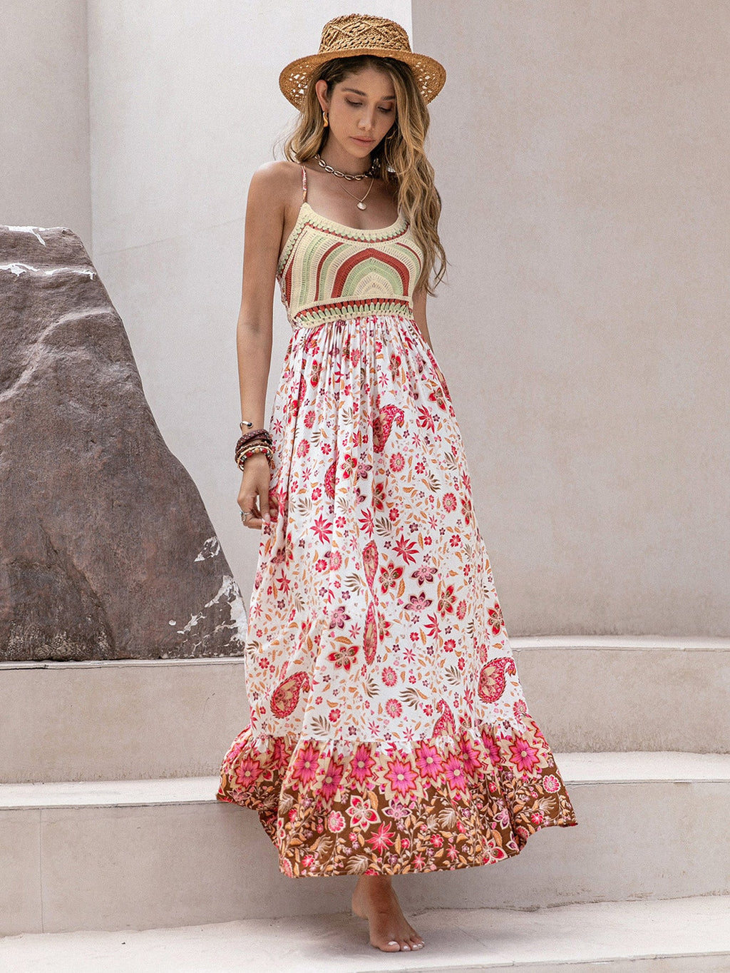 Charge süßer Spaghettiträger Blumenmuster Holiday Dress Maxikleid Damen