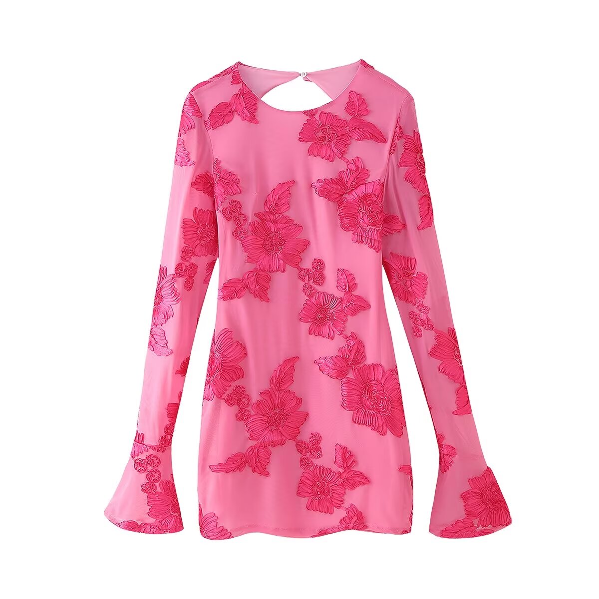 Robe longue à manches longues florale, découpée et évidée dans le dos, à encolure ronde pour femme, collection automne
