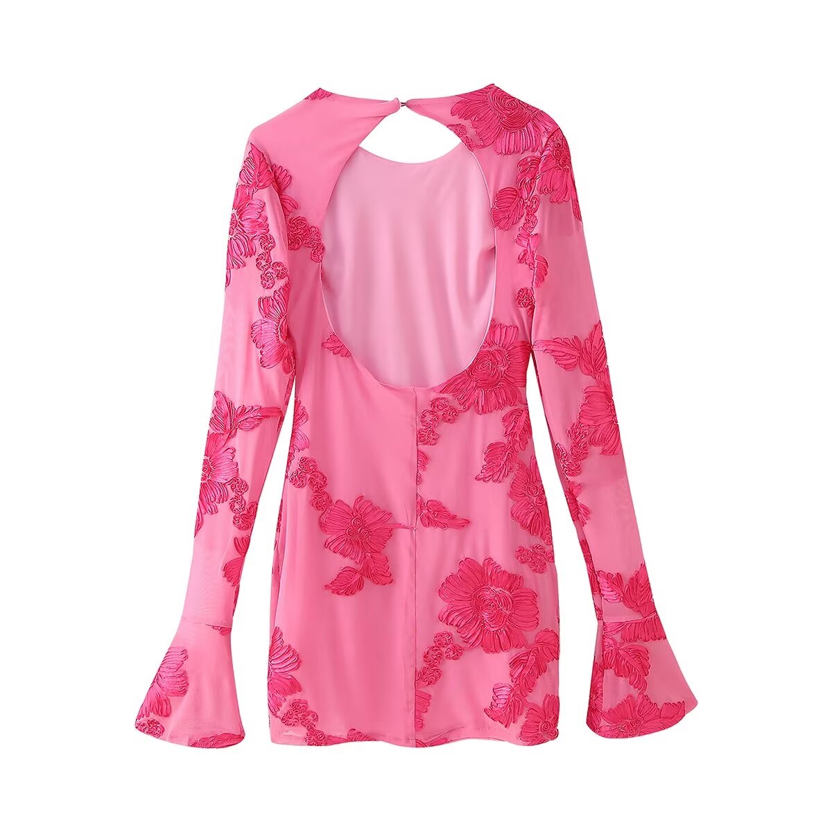 Robe longue à manches longues florale, découpée et évidée dans le dos, à encolure ronde pour femme, collection automne