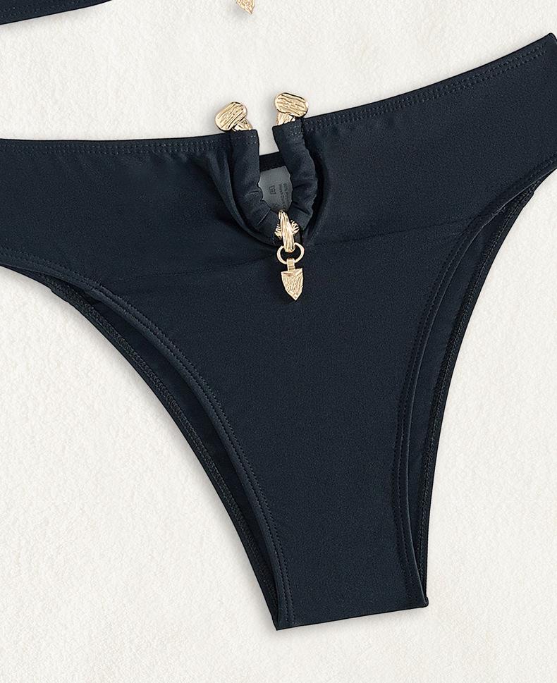 Einfarbiger Bandeau-Bikini Sexy Split Badeanzug Set Damen Bikini Badeanzug