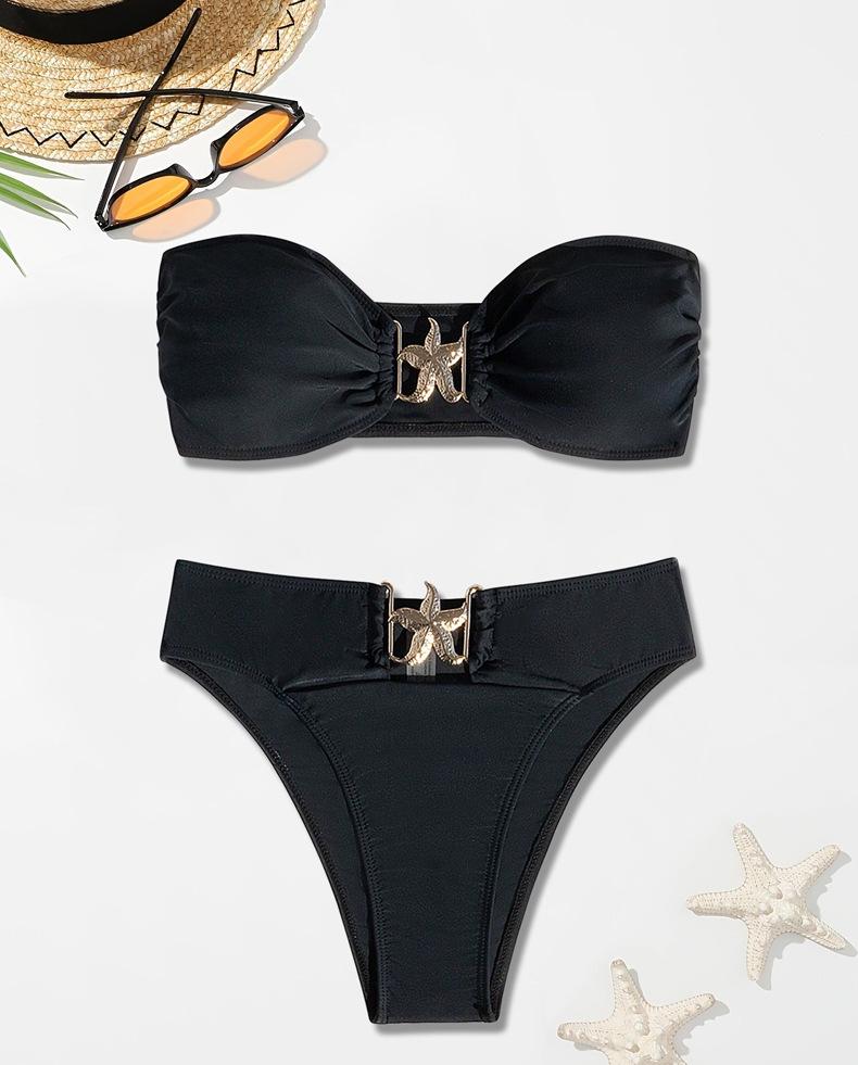 Bikini Badeanzug Split Tube Top Einfarbiger Bikini High Waist Sexy Badeanzug