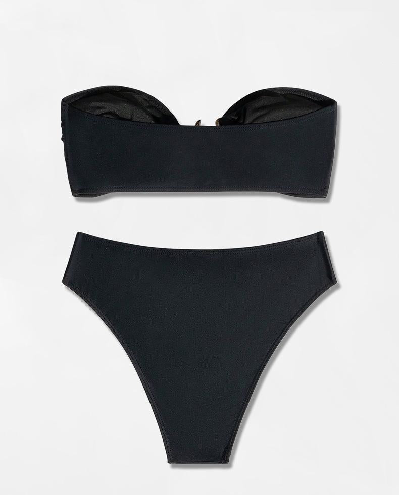 Bikini Badeanzug Split Tube Top Einfarbiger Bikini High Waist Sexy Badeanzug