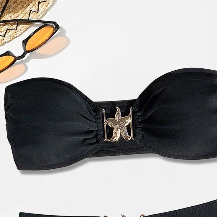 Bikini Badeanzug Split Tube Top Einfarbiger Bikini High Waist Sexy Badeanzug