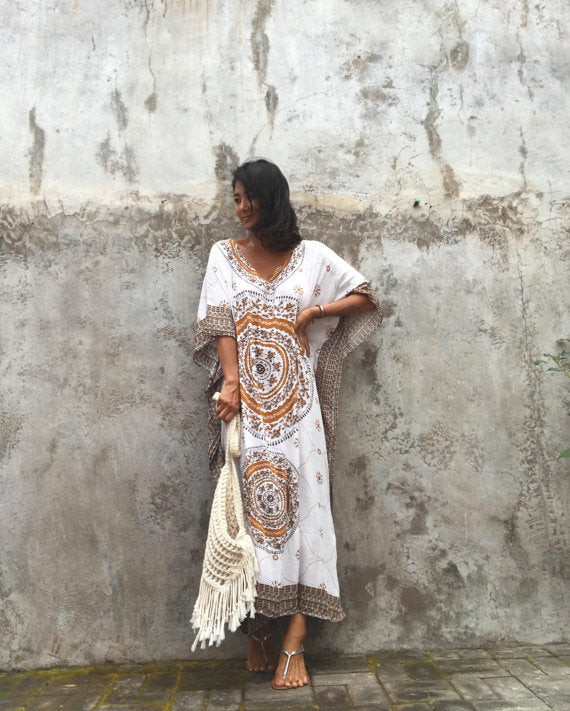 Rayon Strandplatzierung Blumenmuster Locker Langes Strand-Kimono-Kleid Urlaubskleidung