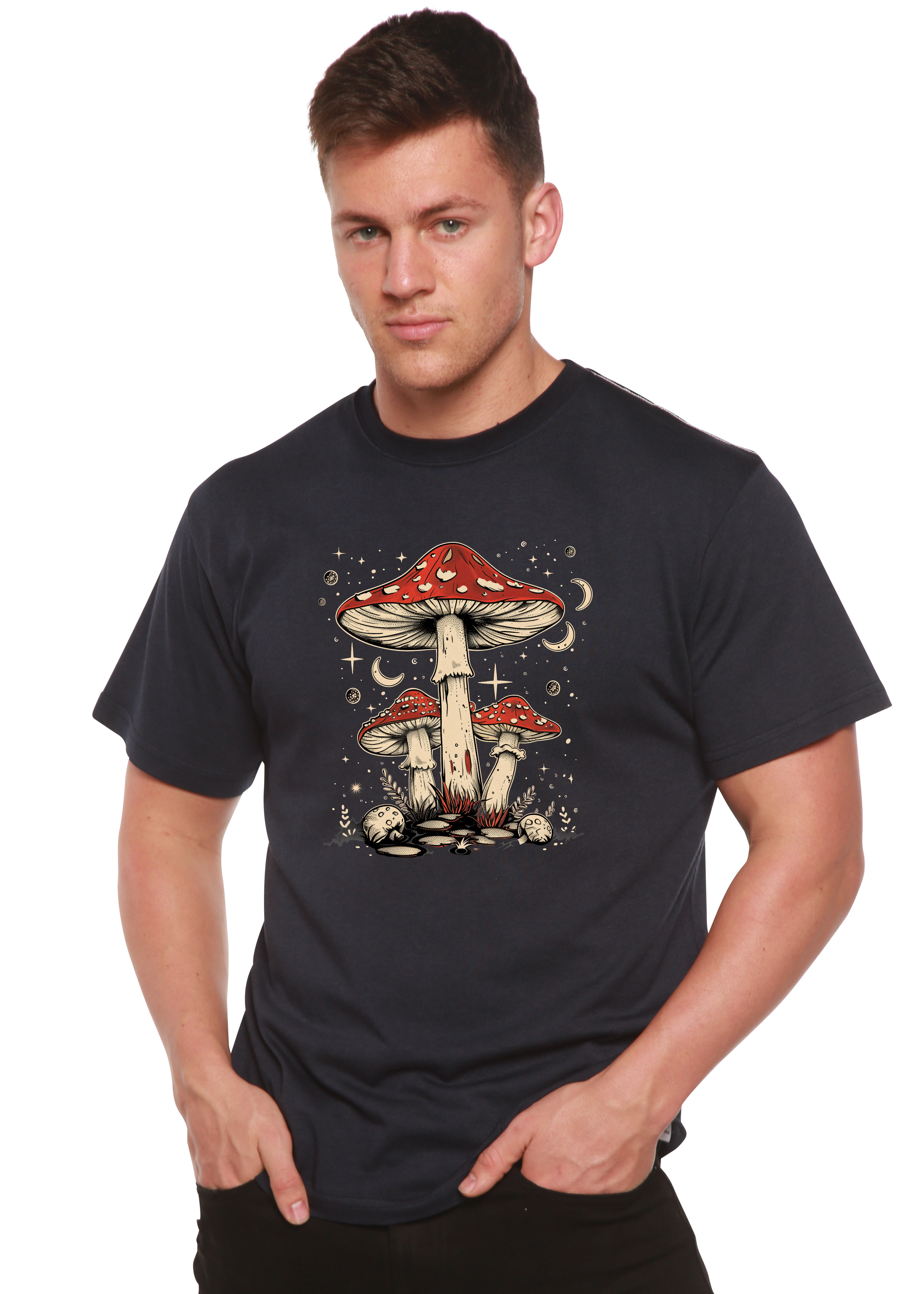 Boho Retro Hippie Mushrooms Natural Unisex Bamboo/Cotton Graphic T-Shirt - The7Letter