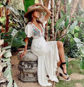 Besticktes sexy tiefes V-Ausschnitt-Kleid für den Urlaub, Strandüberwurf, Sonnenschutz-Hemdkleid, Maxikleid