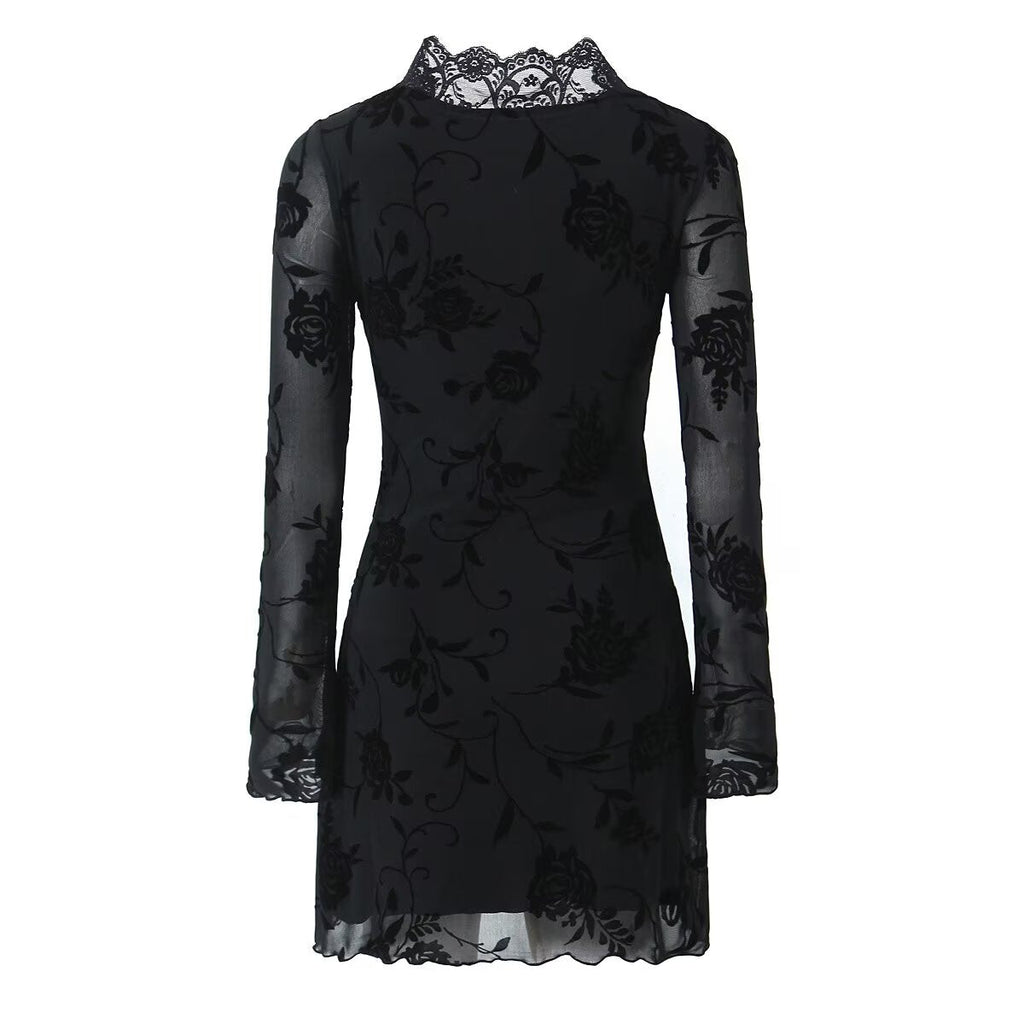 Herbstliches Kleid mit schwarzer Rosen-Spitze Damenbekleidung