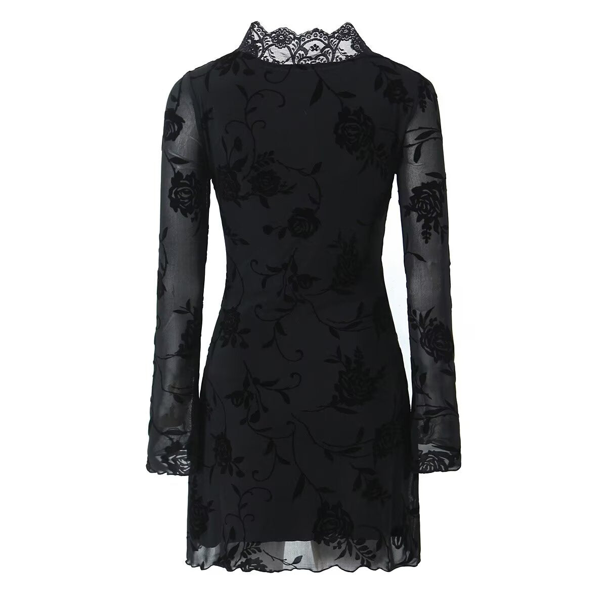 Herbstliches Kleid mit schwarzer Rosen-Spitze Damenbekleidung