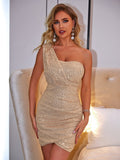 Robe bustier sexy à sequins, vêtement femme sexy, une épaule, taille ajustée, dos nu, boîte de nuit, hanche