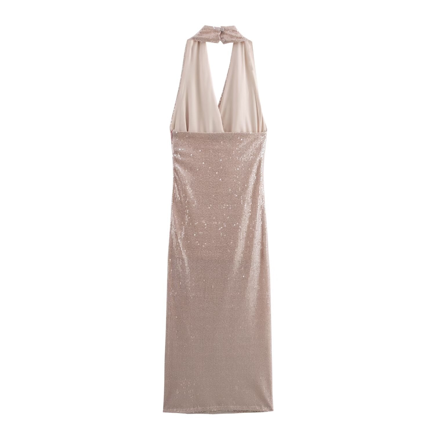Französisches Pailletten-Plissee-Neckholderkleid für Damen