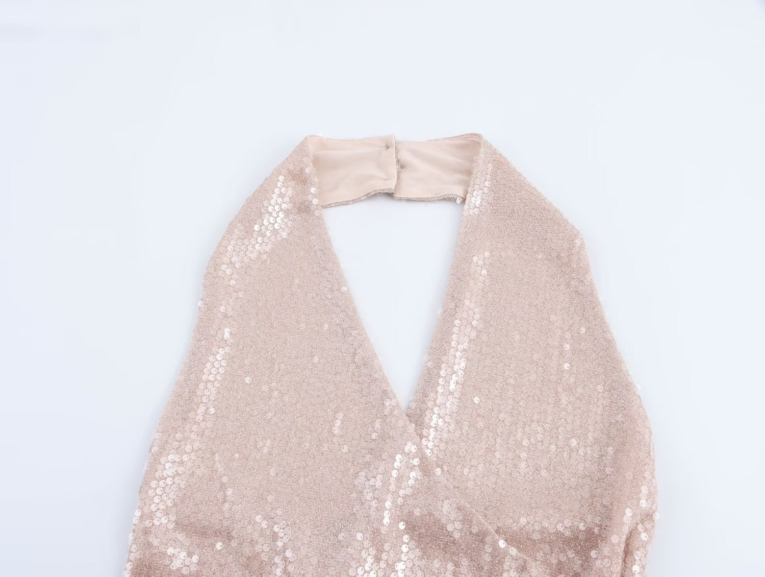 Französisches Pailletten-Plissee-Neckholderkleid für Damen